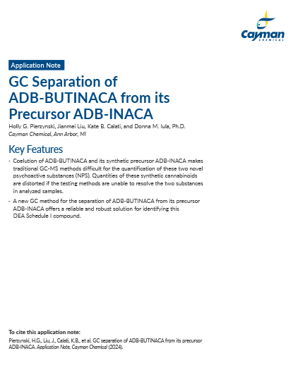 <p>​GC Separation of ADB-BUTINACA from its Precursor ADB-INACA<br></p>